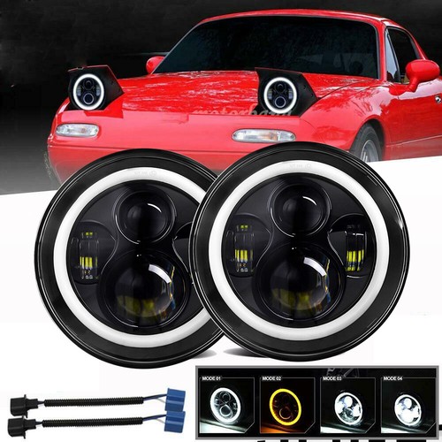 Black led headlights - black, 7''